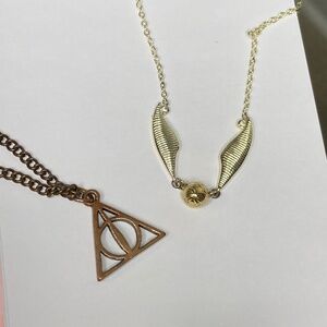 Harry Potter Golden Snitch and Deathly Hallows necklace bundle